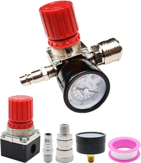 1/4" Air Compressor Pressure Regulator with Gauge 0-180 PSI Inline for Air Compressor and Pneumatic Tools