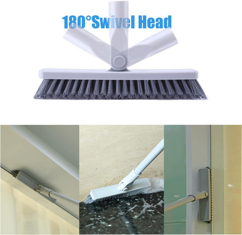 Grout Brush with Long Handle, Heavy Duty Cleaner Brush for Tile Floors and Shower, Swivel Stiff Bristles