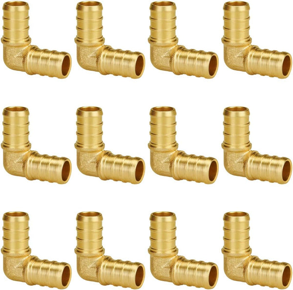 SUNGATOR 1/2 Inch 90 Degree Elbow PEX Fittings, No Lead Brass Crimp for Plumbing Jobs (12-Pack)