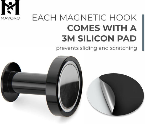 Mavoro Strong Magnetic Hooks Set of 2, Heavy Duty Black Magnet Hooks for Hanging Coats and Bags, Neodymium 52 Rare Earth