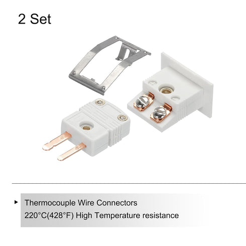 MECCANIXITY U Type Thermocouple Wire Connectors Male Plug with Mini Socket for High Temperature 220°C