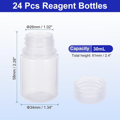 PATIKIL 24 Pcs 30ml Reagent Bottles, PP Wide Mouth Round Bottles with Screw Cap for Lab Water Reagent Liquids Solid Sample Storage Seal, Transparent White by PATIKIL
