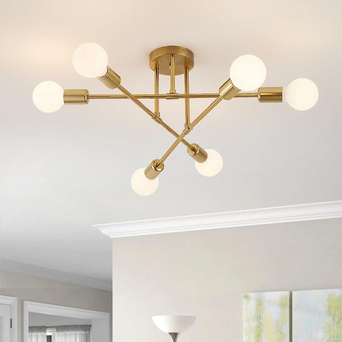 Semi Flush Mount Ceiling Light Fixture, 6 Lights Modern Sputnik Chandelier Ceiling