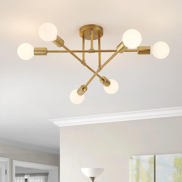 Semi Flush Mount Ceiling Light Fixture, 6 Lights Modern Sputnik Chandelier Ceiling