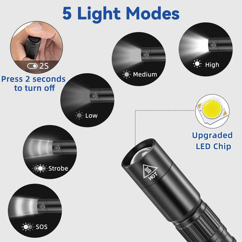 2Pack PL9000, 5Mode Pen Flashlight Rechargeable Bright Pen Light Flashlight High Lumens, Waterproof Pocket Flashlights