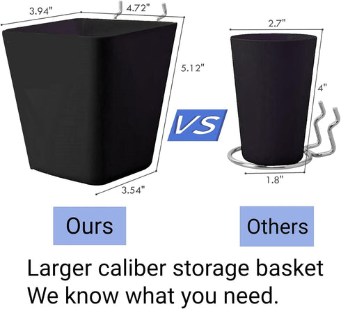 6 Pack Pegboard Cups, Large Pegboard Bins with Hooks, Square Box Shape Holder Accessories for Garage, Office, Craft Room