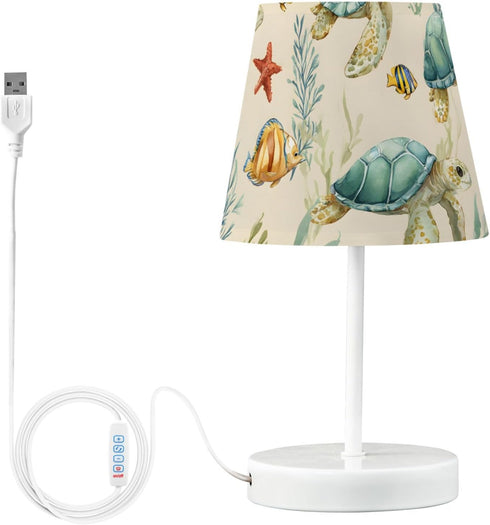 3 ALAZA Table Lamp Nautical Coastal Starfish Sea Turtle Bedside Lamp for Bedroom LED Nightstand Desk Lamp with USB