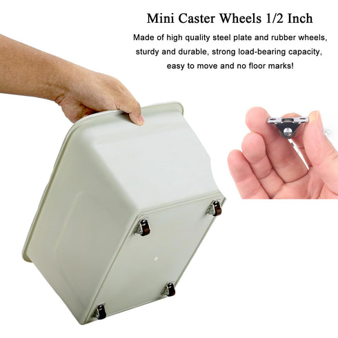Mini Caster Wheels 0.5 Inch Low Profile Fixed Casters with Screws, 8 Pack for Small Appliances Furniture