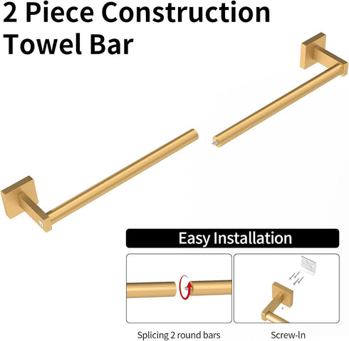 24" 2 Pack MKO Towel Bar for Bathroom, Towel Racks for Bathroom Hanger Wall Mounted, Hand Towel Holder Rod with Metal