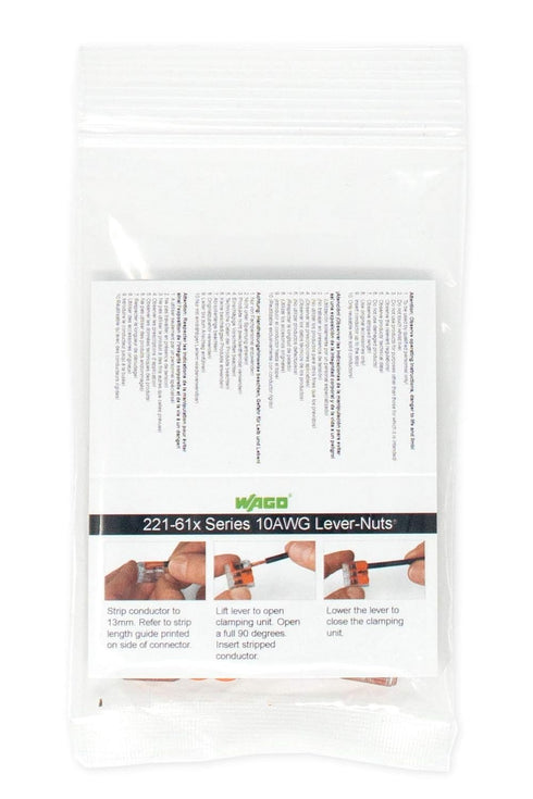 Wago 221-613 Lever-Nuts 10AWG - 3 Conductor Compact Wire Connectors, 10 PK Bag