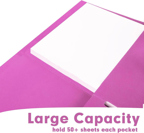 RAZCC 50 Pack Two Pocket Folders, Rose Purple, Fit Letter Size Paper for School Office Business Home