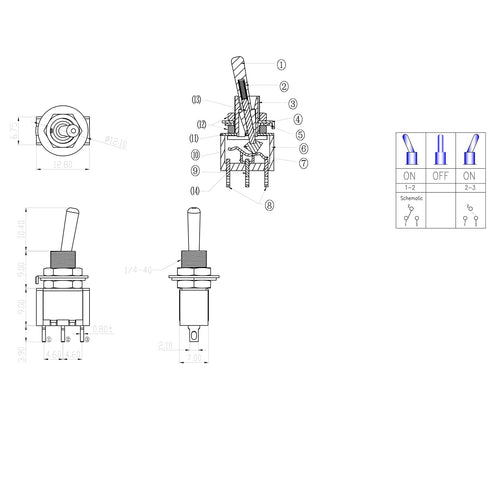 Toggle Switch AC 5A/125V 2A/250V, 3 Pin Terminals On/Off/On 3 Position SPDT Mini Toggle Switch, 10Pcs