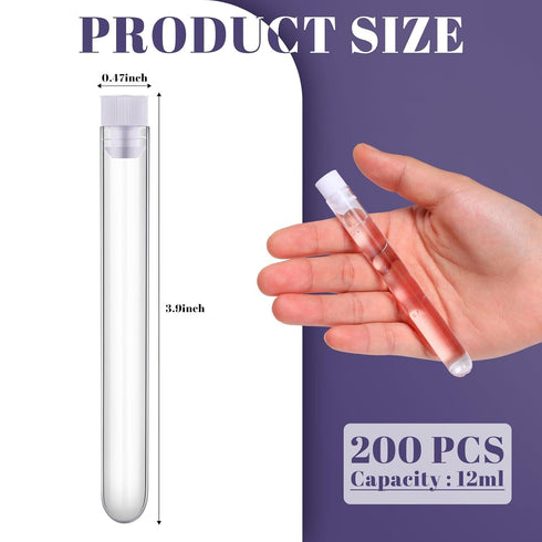 200 Pack Clear Plastic Test Tubes 12 x 100mm 12 ml Plastic Tubes with Caps Candy Tubes Test Lab Tubes for Scientific Themed Birthday Party Supplies