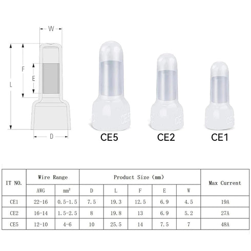 200 Pcs Closed End Crimp Connectors 12-10 AWG Gauge Wire End Caps Protective Nylon Wire Crimps Connectors (CE5)