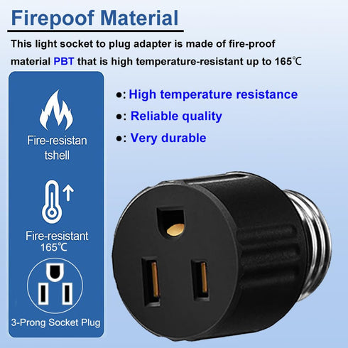 3 Packs 3 Prong Light Socket to Plug Adapter, E26/E27 Light Socket Outlet, Polarized Light Socket Splitter for Garage