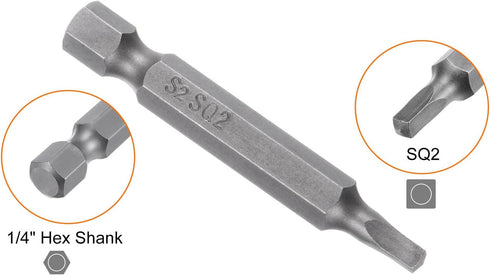 2pcs SQ2 Square Screwdriver Bit, 1/4" Hex Shank, 2" Length Magnetic Security Screw Driver