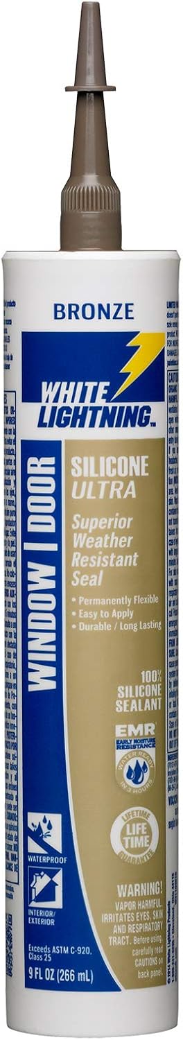 White Lightning W31103510 Silicone Ultra Window and Door Sealant, Bronze, 10 fl. oz.