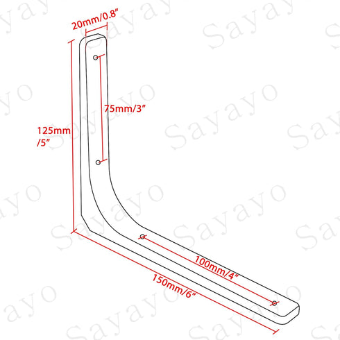 SAYAYO Black Wall Shelf Brackets, 6 x 5 Inch Iron Metal L Shaped Corner Support Brackets for DIY Floating Shelf, 4 PCS