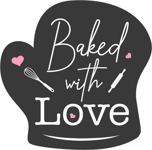 easykart 300 Baked with Love Stickers in Sheets - Dark Grey Color, 2" x 2" Die Cut Design, Recommended for Bakeries