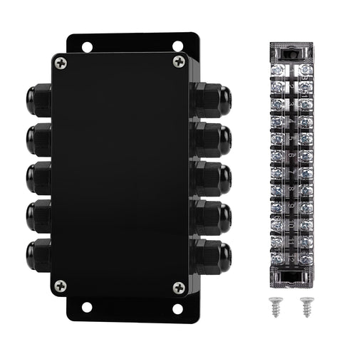 ABS IP67 Waterproof Dustproof Electrical Junction Box, with 15A 600V Barrier Terminal Cable Connector, 5 in/5 Out