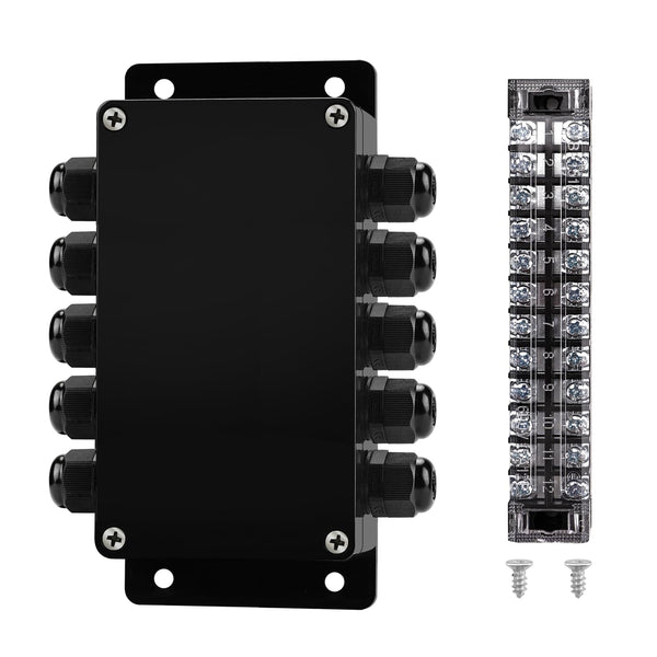 ABS IP67 Waterproof Dustproof Electrical Junction Box, with 15A 600V Barrier Terminal Cable Connector, 5 in/5 Out