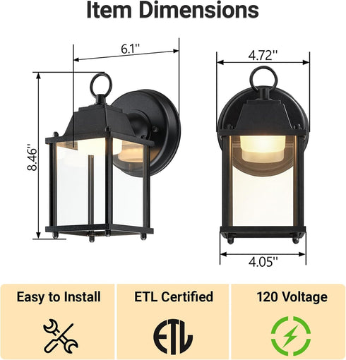3000K 9.5W 800 1-Pack LIT-PaTH Outdoor LED Wall Lantern, Wall Sconce as Porch Lighting Fixture, Warm White, Lumen