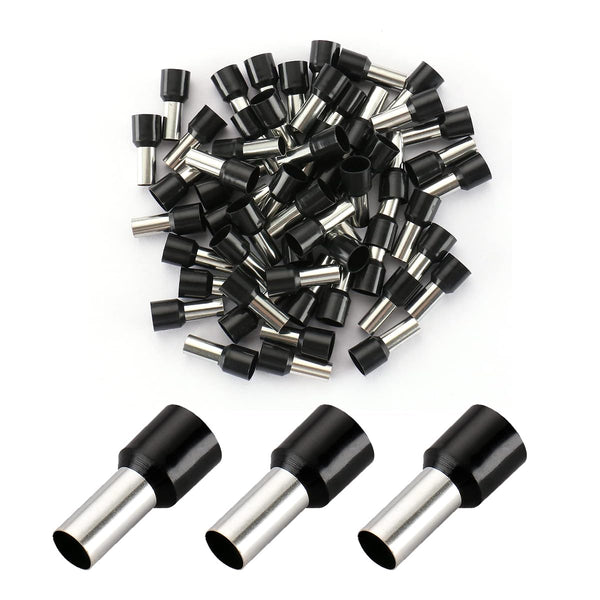 Baomain AWG 8/10.0mm² Wire Copper Crimp Connector, Insulated Ferrule Pin Cord End Terminal, Pack of 100, Black