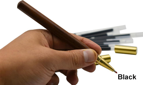 Maydahui 12 Pcs Wood Rollerball Gel Pen, Rosewood Brass Pens with 20 Pcs Refills for School Signature Party