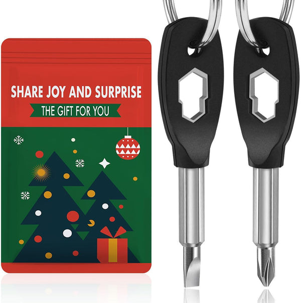AOGUU Stocking Stuffers for Men, 6-in-1 Keychain Screwdriver Bit with Flathead and Phillips,