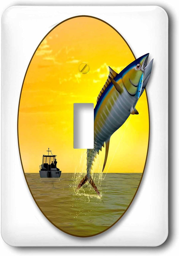 3dRose Gone Fishing Graphic with Fishing Boat and Tuna single toggle switch