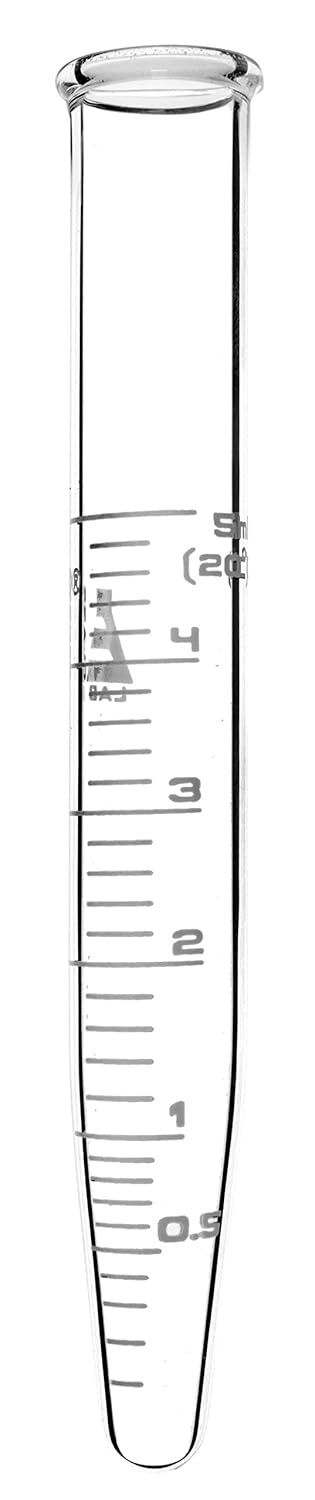 EISCO Graduated Centrifuge Tube, 5ml - Borosilicate 3.3 Glass, Conical Shape - 0.2ml White Graduations