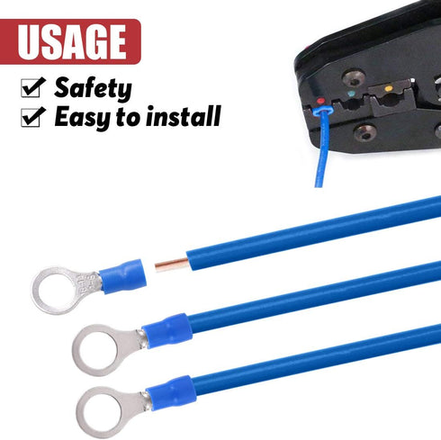 Hilitchi 100Pcs 16-14AWG Insulated Terminals Ring Electrical Wire Crimp Connectors (Blue, M8)