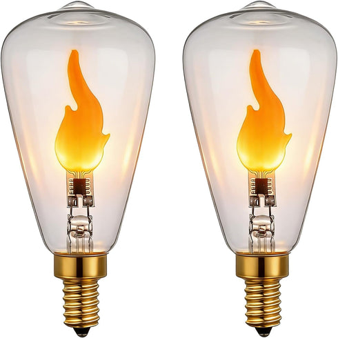 ST48/ST14 E12 LED Flame Bulb, 2W 1800K Warm Amber Transparent Glass, Non-Dimmable,