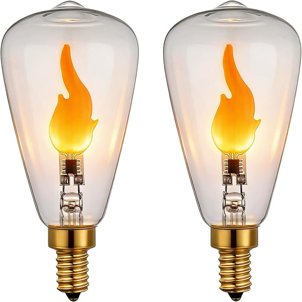 ST48/ST14 E12 LED Flame Bulb, 2W 1800K Warm Amber Transparent Glass, Non-Dimmable,