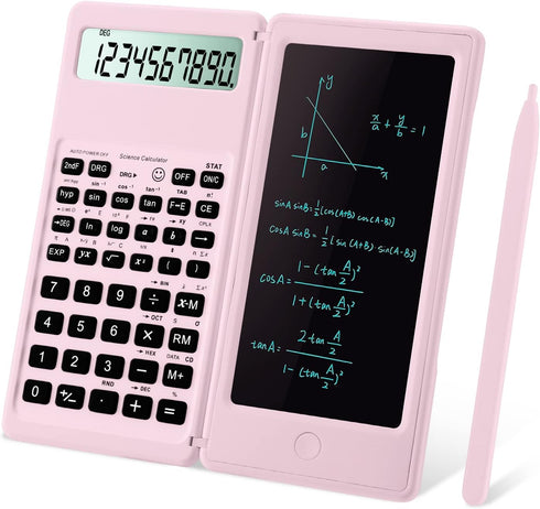 Scientific Calculators for Students, 10-Digit Large Screen Math Calculator with Notepad, Pink