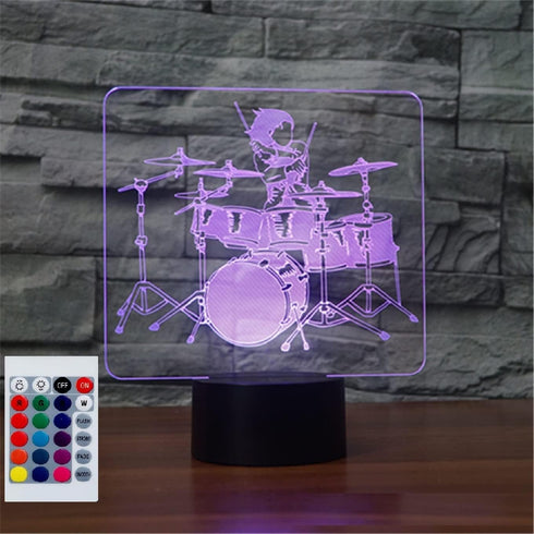Night Light for Kids 3D Drum Kit Led Lamp with Remote Control