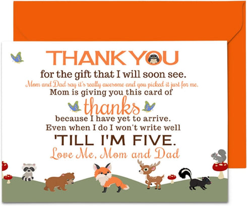 Woodland Baby Shower Thank You Cards with Envelopes - Rustic 4x6 Stationery Set, 15 Pack - Personalize Notecards for