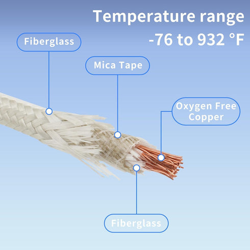 KToyeang 14 2 16.4Ft, -76-932 14 2 Gauge Conductor High Temperature Wire AWG Mica Fiberglass Core Copper Wire Insulated