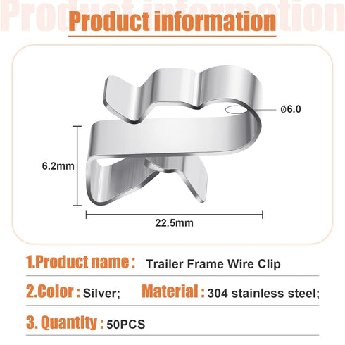 Zhengmy 50 22.5 mm/ 0.89 Inch Pcs Trailer Frame Wire Clips Stainless Steel Metal Cable Clips Solar Panel Double Wire