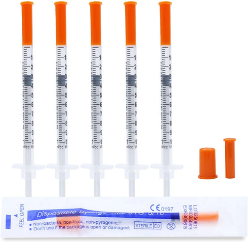 GVTCO 1ml Syringe Lab Liquid Supplies U-100-31Ga 1/4-Inch 6mm, Individually Sealed, 100Pack