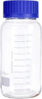 3 Pack 1000 mL Wide Mouth Graduated Round Reagent Media/Storage Lab Glass Bottle with GL80 Blue Cap