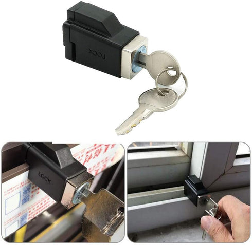 2 Pack Sliding Window Stopper Lock with 2 Keys - Aluminum Alloy Frame Locking Tool for Home Office Safety, Requires