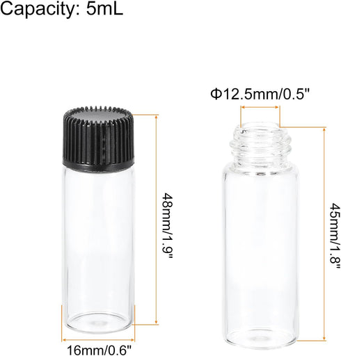 PATIKIL 5ml Essential Oil Bottles, 50 Pack Clear Glass Bottles with Orifice Reducer Sample Vial Screw Cap Storage Vials Container Style 1, Black by PATIKIL