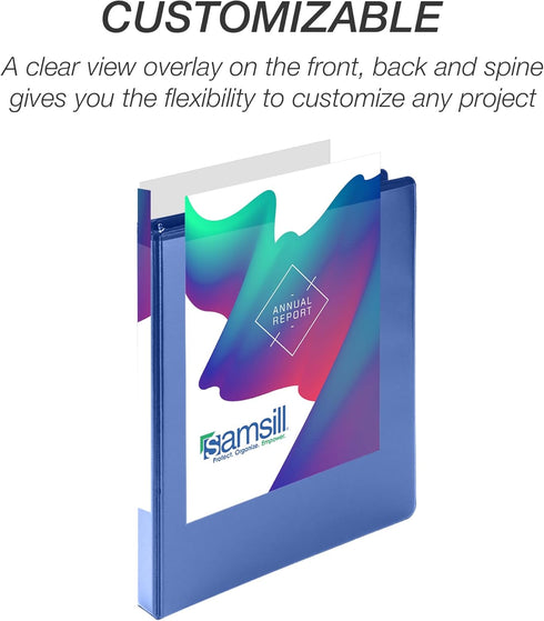 Samsill 0.5 Inch Durable D Ring Binder, Customizable Clear View Binder, Made in The USA, Blue, 4 Pack, Holds 125 Pages