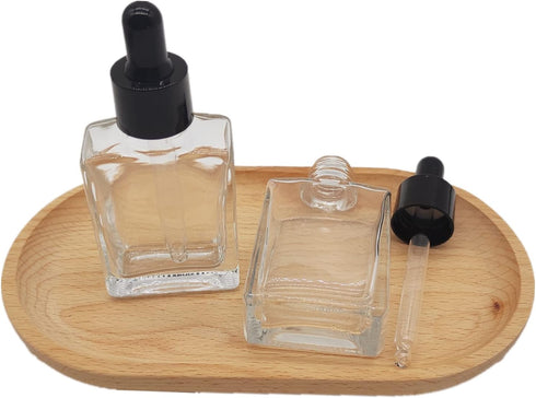 Glass Bottle for Essential Oils, 1 oz Small Empty Drop Bottle, 30ml Square Glass Lab Dropping Container (Clear, 12PCS)