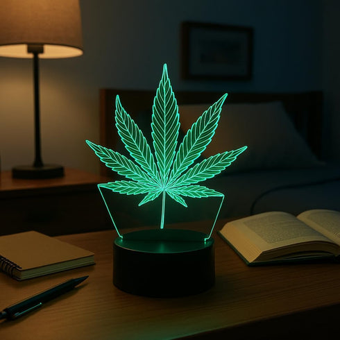 3D 7 420 Dependable Industries Marijuana Leaf Weed LED Color Changing Table Night Light Optical Visual Illusion Lamp