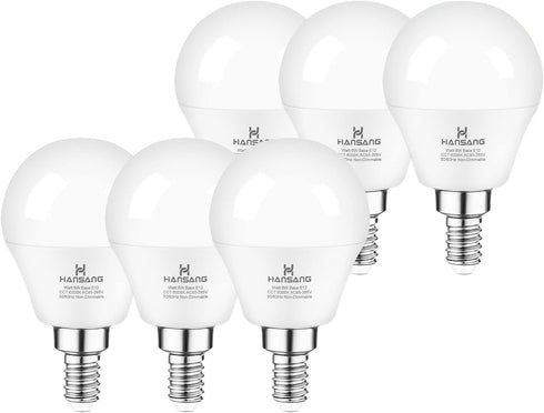 hansang E12 LED Ceiling Fan Light Bulbs, 6000K Cool Daylight, 6W 60W Equivalent, A15 Small Base, 600LM, 6 Pack