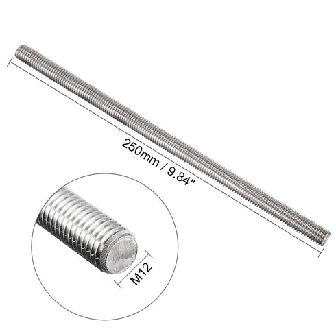 uxcell M12 x 250mm Fully Threaded Rod - 304 Stainless Steel, Right Hand Threads