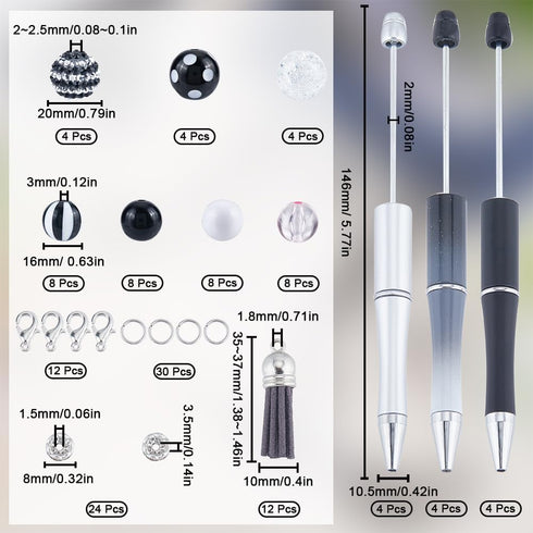 SUNNYCLUE DIY 12 Sets Beadable Pen with Beads Black White Acrylic Bead Pen Making Kit 20mm Rhinestone Bubblegum Beads Ballpoint Pens Beaded Pen Supplies Pen Beading Kits for Women Men Office School by SUNNYCLUE