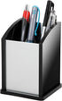 Kantek Black Acrylic and Silver Aluminum Pen Cup, 3" x 3" x 4.25", Heavy Duty Pencil Holder